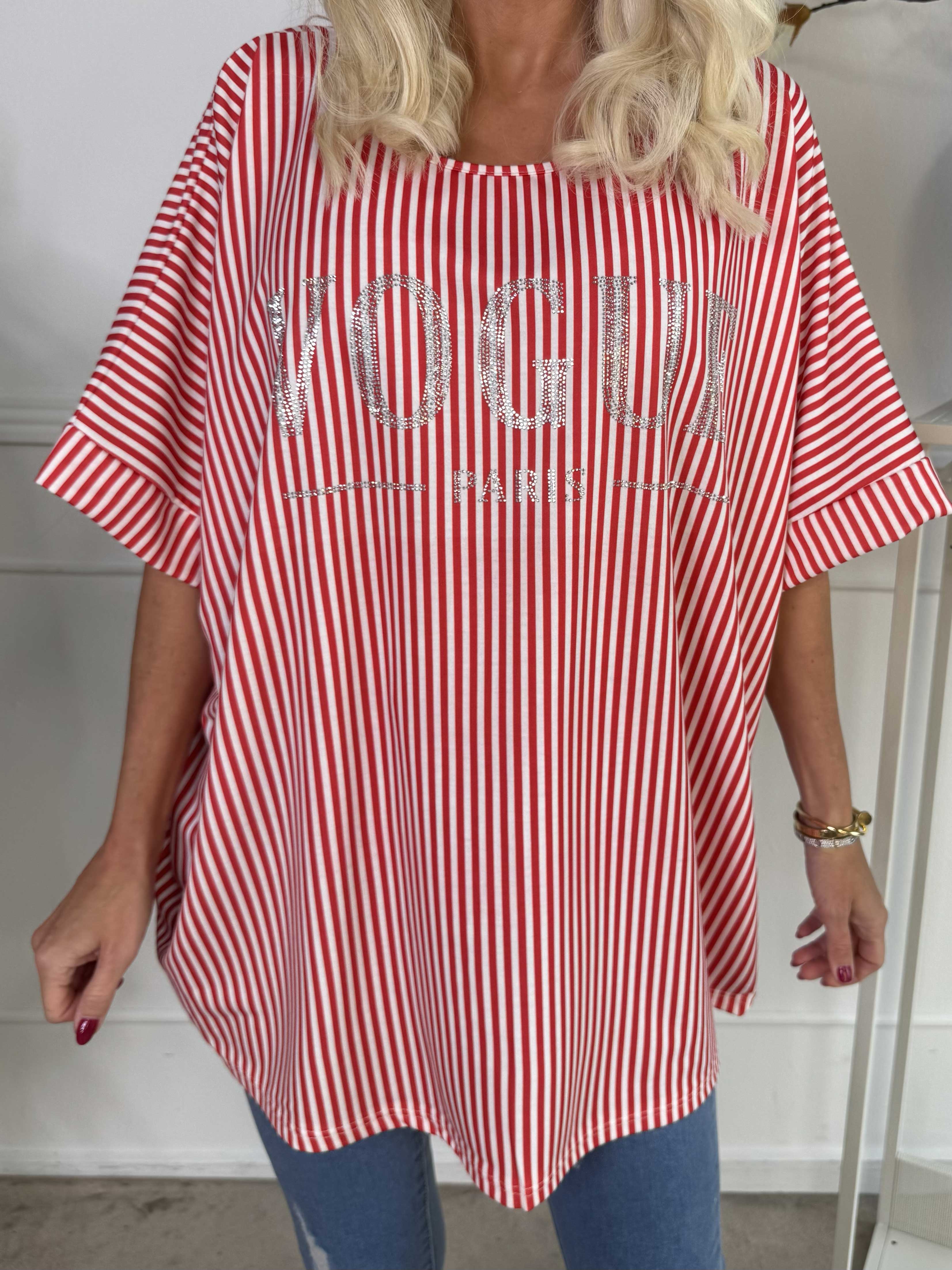 Mintu Stripe - Stribet t-shirt med vogue stående med glittrende similisten